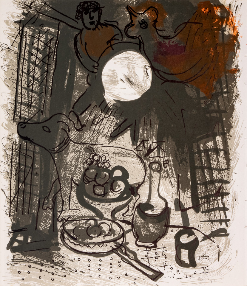 Marc Chagall - Stillleben in Braun, Farblithographie, Paris 1957
